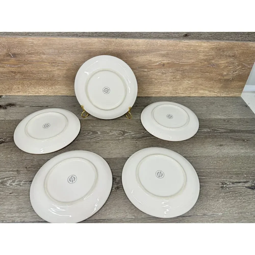 Sur La Table Thanksgiving Pumpkin Corn 9” Luncheon/Salad Plate ~5 Pc ~w/ Crazing